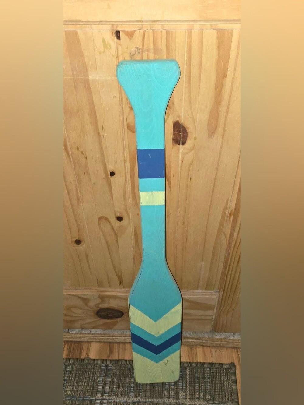 Hand-Painted Teal, Navy, And Yellow Decorative Canoe Paddle
